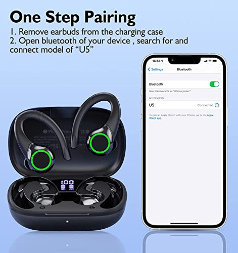 Wireless Earbuds Bluetooth 5.2 Wireless Sports Bluetooth Earphones in Over Ear Headphones with Earhooks Built-in Mic Headset for iPhone 14 Pro Max Android Running Outdoor Workout Sports