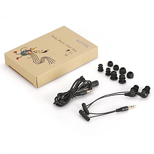 AGPTEK IPX8 Waterproof in-Ear Earphones, Coiled Cable Swimming Earbuds with Stereo Audio Extension Cable, Wired, Black