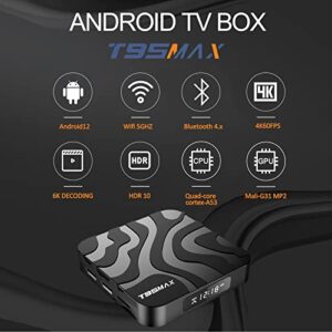 Android 12 TV Box Android Box H618 Chip Quad-core CPU with 2GB RAM 16GB ROM Supports 3D 4K6K H.265 Dual-WiFi 2.4G/5.0GHz Ethernet100M Bluetooth4.0 USB2.0 Mini Smart TV Box T95MAX Android Boxes