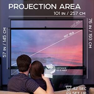 Projector Screen with Stand 120 inch - Indoor and Outdoor Projection Screen for Movie or Office Presentation - 4:3 HD Premium Wrinkle-Free Tripod Screen