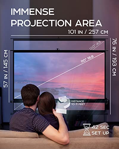 Projector Screen with Stand 120 inch - Indoor and Outdoor Projection Screen for Movie or Office Presentation - 4:3 HD Premium Wrinkle-Free Tripod Screen