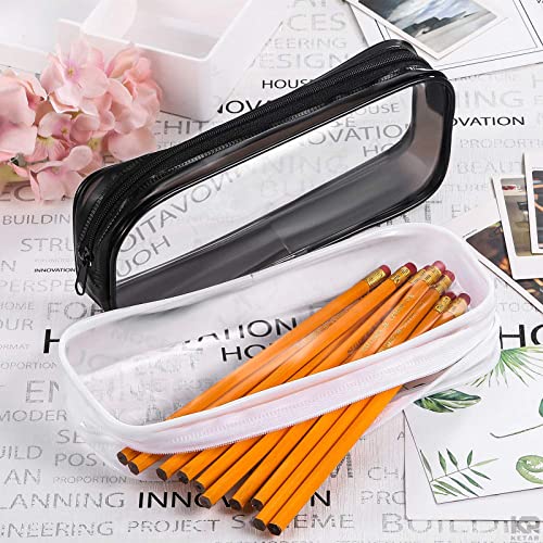 Portable Clear Pencil Pouches Zippered - 2Pcs Pencil Cases Clear Plastic Zipper Pouch Small, Travel Makeup Bag for Women - Toiletry Bag Clear Plastic Zippered Pouches Organizer, Pencil Pouch for Kids