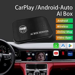 OneCarStereo CarPlay Ai Box and Android Auto Wireless Adapter Dongle, The Magic Box CarPlay Support YouTube Netflix Disney+, Download Apps with WiFi, Multimedia Video Box Built-in GPS BT HDMI