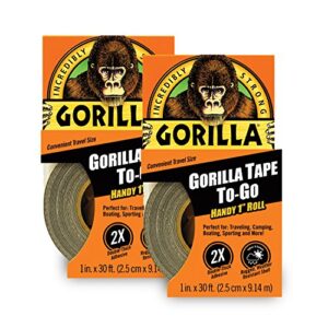 gorilla tape, mini duct tape to-go, 1″ x 10 yd travel size, black, (pack of 2)