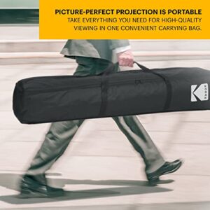 KODAK 150” Portable Projector Screen W/ Stand - Fast Fold White Projection Backdrop for Outdoor & Indoor Movies with Tripod, Outdoor Stability Kit, & Black Storage Carry Case