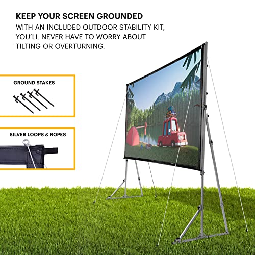 KODAK 150” Portable Projector Screen W/ Stand - Fast Fold White Projection Backdrop for Outdoor & Indoor Movies with Tripod, Outdoor Stability Kit, & Black Storage Carry Case