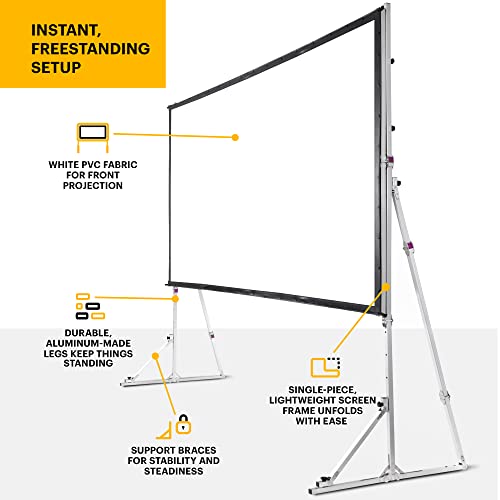 KODAK 150” Portable Projector Screen W/ Stand - Fast Fold White Projection Backdrop for Outdoor & Indoor Movies with Tripod, Outdoor Stability Kit, & Black Storage Carry Case