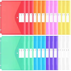 eoout 24pcs binder folders, binder pocket for 3 ring, binder organizer file folder, letter size, snap button pouch with label for school, home and office, 8 colors