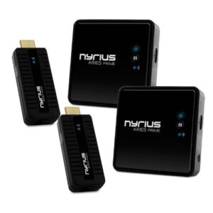 nyrius aries prime wireless video hdmi transmitter & receiver for streaming hd 1080p 3d video & digital audio from laptop, pc, cable, netflix, youtube, ps4 to hdtv – npcs549 (pack of 2)