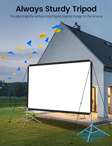 Projector Screen and Stand - Velcolt Outdoor Projector Screen 100 inch, 16:9 4K HD Foldable Portable Outdoor Movie Screen Pull Down with Carry Bag for Indoor Outdoor Camping Backyard Home Theater