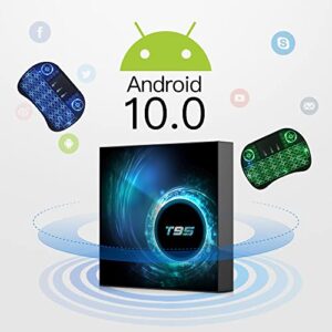 T95 Android TV Box 4GB RAM 128GB ROM- Streaming Media Players with Max Storage- Android Box 2023, H616 Quad-core 64bit, 2.4G/5.0G Dual WiFi, 6K Ultra HD, Bluetooth 5.0 & Wireless Backlit Mini Keyboard