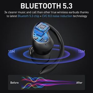 Wireless Earbuds Bluetooth 5.3 Headphones 40hrs Play Sport Headphones with Dual LED Display, Bluetooth Earbuds IP7 Waterproof with Earhooks, Touch Control Ear buds with Immersive Sound for Workout