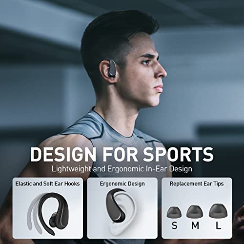 Wireless Earbuds Bluetooth 5.3 Headphones 40hrs Play Sport Headphones with Dual LED Display, Bluetooth Earbuds IP7 Waterproof with Earhooks, Touch Control Ear buds with Immersive Sound for Workout