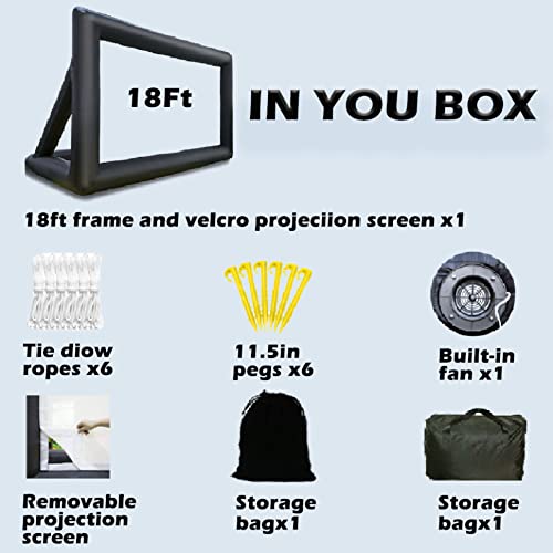 WGIA 18ft Outdoor Inflatable Movie Screen, Blow Up Projector Screen with Air Blower, Support Front & Rear Projection