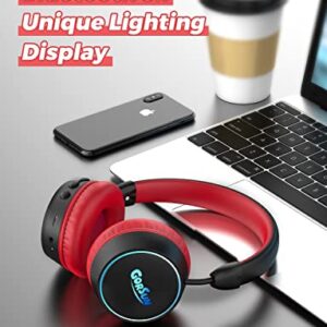 gorsun E95A Kids Headphones Wireless with Mic, Bluetooth 5.1, LED Lights Kids Bluetooth Headphones, 85dB Volume Limited Toddler Headphones, Stereo Headsets for School Tablet PC, Red