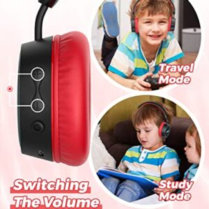 gorsun E95A Kids Headphones Wireless with Mic, Bluetooth 5.1, LED Lights Kids Bluetooth Headphones, 85dB Volume Limited Toddler Headphones, Stereo Headsets for School Tablet PC, Red