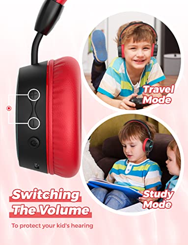 gorsun E95A Kids Headphones Wireless with Mic, Bluetooth 5.1, LED Lights Kids Bluetooth Headphones, 85dB Volume Limited Toddler Headphones, Stereo Headsets for School Tablet PC, Red