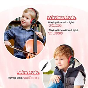 gorsun E95A Kids Headphones Wireless with Mic, Bluetooth 5.1, LED Lights Kids Bluetooth Headphones, 85dB Volume Limited Toddler Headphones, Stereo Headsets for School Tablet PC, Red