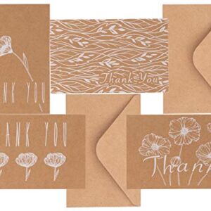 4x6 Thank You Cards 20 Pack Brown Craft Paper 4 Designs of Assorted Blank Thank You Greeting Cards with Envelopes, for Birthday, Wedding, Bridal/Baby Shower, Celebrations…