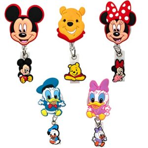 5pcs cartoon cute retractable badge holders.retractable badge reel, badge reel holder for teacher and nurses, clip-on name badge holder for office