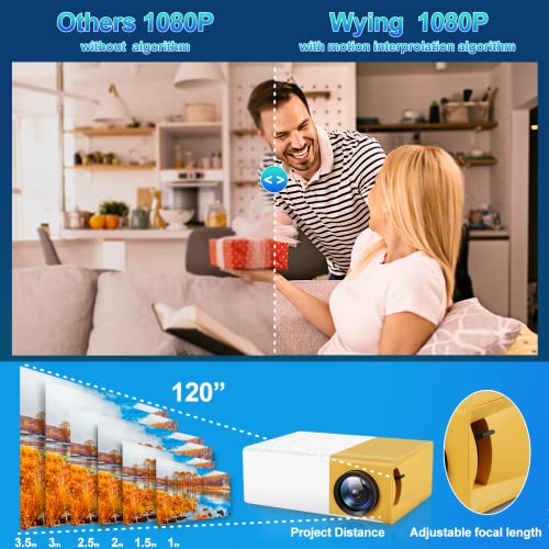 720P HD Mini Projector, 6500 Lumens Movie Projector,Wying 1080P Full HD Supported Portable Projector, 120'' Home Theater Projector, Compatible with iOS/Android/TV Stick/HDMI/USB/AV Ports