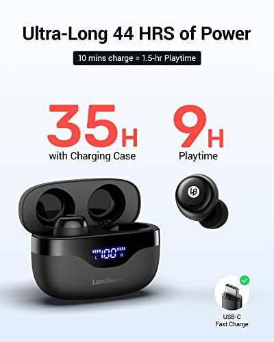 Wireless Earbuds, LavaBeans True Bluetooth In-ear Headphones 35H Playback with Power Display, IPX 8 Waterproof Touch Control Stereo Sound Earphone for Home Work Sports compatible with iPhone & Android