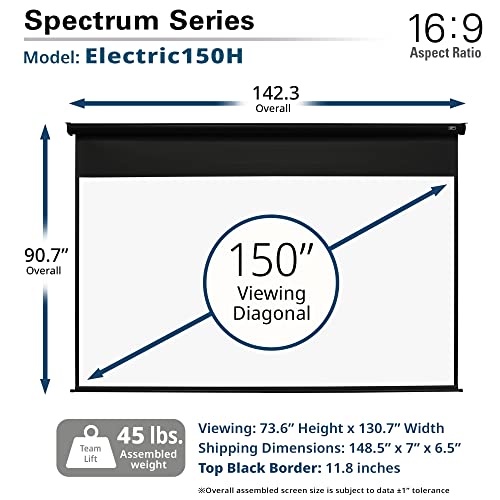 Elite Screens 150" Spectrum Electric Motorized Projector Screen Diag 16:9, 4K/8K Ready Drop Down