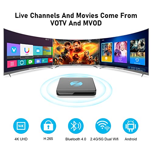 IPTV Box with 10000+ Channels Sports,Kids,News,Movies,Series,24/7 Live Channels and More,4K 2GB RAM 16GB ROM Supports Dual Band Wi-Fi&Bluetooth