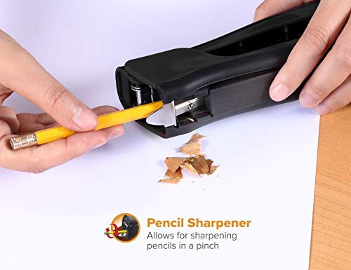 Bostitch Office Bostitch Dynamo Stand-Up Stapler with Built-in Pencil Sharpener, Includes 210 Staples, Staple Remover and Staple Storage, Black