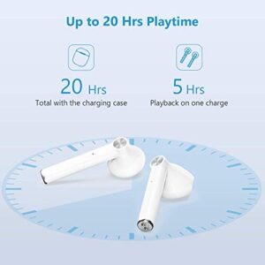 Wireless Earbuds, HSPRO Bluetooth Earbuds Touch Control in-Ear True Wireless Bluetooth Headphones, 20 Hrs Playtime with Charging Case, Hi-Fi Stereo Earbuds with Built-in Mic for Sports Work, White