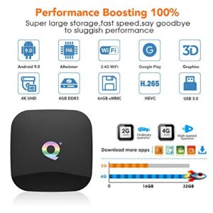 Android 9.0 TV Box 4GB RAM 64GB ROM, Q Plus Android Box H6 Quad-core WiFi 2.4GHz Support 6K H.265 HD 2.0 Ethernet