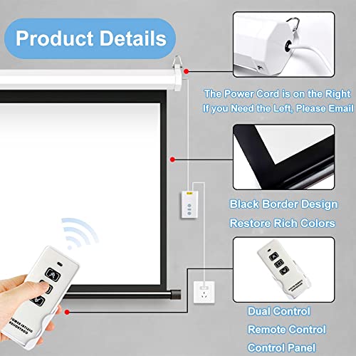 Home Theater 60 Inch Electric Projector Screen, 168° Portable Motorized Projection Screen, 4:3 16:9 3D 4K HD Movie Screens with Remote Control, Wall/Ceiling Mount (Size : Aspect Ratio 16:9)