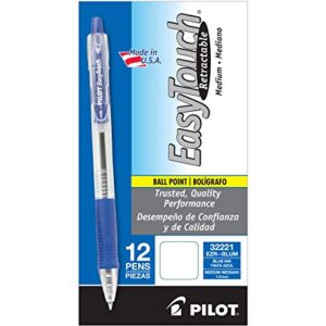 PILOT EasyTouch Refillable & Retractable Ballpoint Pens, Medium Point, Blue Ink, 12-Pack (32221)