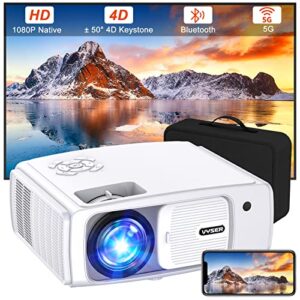 Projector Native 1080P WiFi Bluetooth Projector, 300" Portable Video Projector with Screen and Tripod, Support 4P/4D Keystone Correction, Movie Projector Compatible with TV Stick, PS5, Smartphone