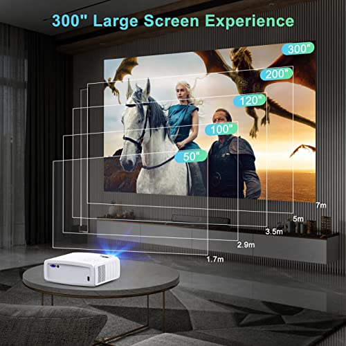 Projector Native 1080P WiFi Bluetooth Projector, 300" Portable Video Projector with Screen and Tripod, Support 4P/4D Keystone Correction, Movie Projector Compatible with TV Stick, PS5, Smartphone