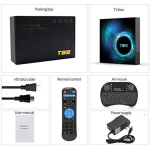 Android 10.0 TV Box T95 2GB RAM 16 ROM Allwinner H616 Quad-core Smart Android Box with Wireless Mini Keyboard, Support 6K/3D/H.265 10/100 Ethernet LAN 2.4/5.0GHz Dual WiFi Bluetooth 5.0