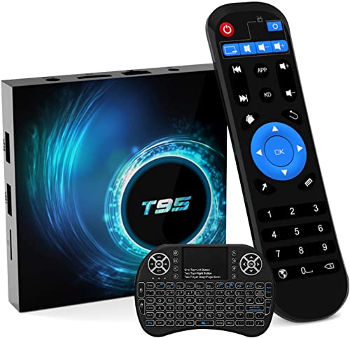 Android 10.0 TV Box T95 2GB RAM 16 ROM Allwinner H616 Quad-core Smart Android Box with Wireless Mini Keyboard, Support 6K/3D/H.265 10/100 Ethernet LAN 2.4/5.0GHz Dual WiFi Bluetooth 5.0