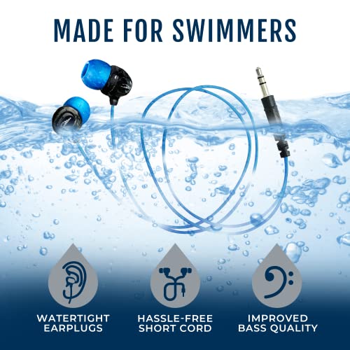 H2O Audio Surge S+ Waterproof Sport Short Cord Headphones for Swimming and Underwater Activities | in-Ear Sweatproof, Dustproof, Water-Resistant Noise Cancelling Earbuds for iPods and MP3 Players