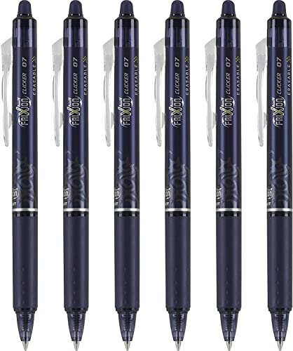 PILOT FriXion Clicker Erasable, Refillable & Retractable Gel Ink Pens, Fine Point, Navy Ink, 6-Pack (13607)