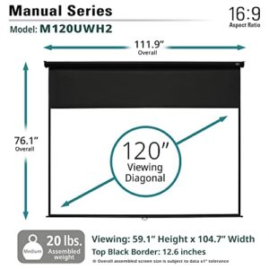 Elite Screens Manual Series, 120-INCH 16:9, Pull Down Manual Projector Screen with AUTO LOCK, Movie Home Theater 8K / 4K Ultra HD 3D Ready, 2-YEAR WARRANTY, M120UWH2