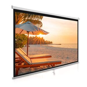 Pyle Manual Pull Down Projector Screen - Universal 100-inch Roll-Down Pull-Down Retractable Manual Projection Screen w/ Auto-Locking, Adjustable Screen Height, Black Masking Border -Home PRJSM1006