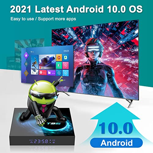 Android TV Box 10.0 2GB RAM 16GB ROM T95 Android TV Box Allwinner H616 Quad-Core Cortex-A53 CPU Smart TV Box with 2.4G/5G WiFi 6K 4K Output 100M Bluetooth Ethernet Android Box