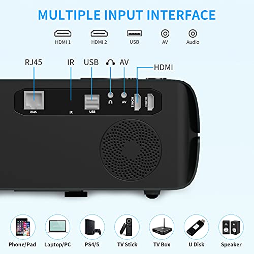 Native 1080P WiFi Bluetooth Projector, FHD Outdoor Movie Projector with Android 9.0,Wireless & Wired Mirroring,Smart Home Theater Projector with Touch Panel/RJ45/HDMI/USB for Phone,TV Stick,DVD,Laptop