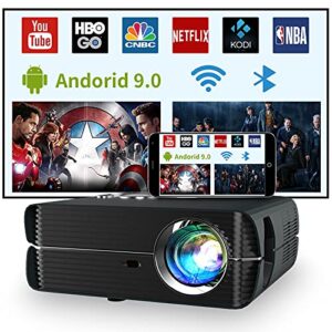 Native 1080P WiFi Bluetooth Projector, FHD Outdoor Movie Projector with Android 9.0,Wireless & Wired Mirroring,Smart Home Theater Projector with Touch Panel/RJ45/HDMI/USB for Phone,TV Stick,DVD,Laptop