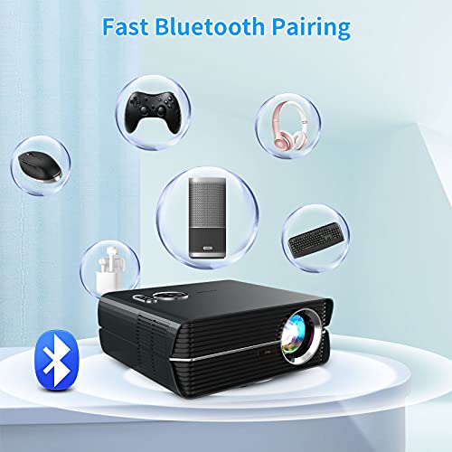 Native 1080P WiFi Bluetooth Projector, FHD Outdoor Movie Projector with Android 9.0,Wireless & Wired Mirroring,Smart Home Theater Projector with Touch Panel/RJ45/HDMI/USB for Phone,TV Stick,DVD,Laptop