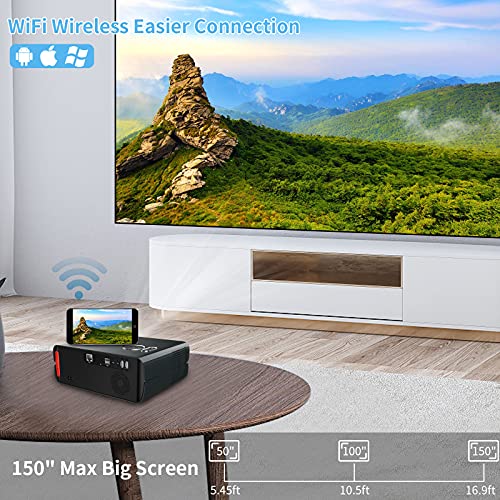 Native 1080P WiFi Bluetooth Projector, FHD Outdoor Movie Projector with Android 9.0,Wireless & Wired Mirroring,Smart Home Theater Projector with Touch Panel/RJ45/HDMI/USB for Phone,TV Stick,DVD,Laptop