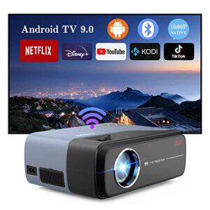 4k support mini projector wifi and bluetooth, native 1080p led projector outdoor portable home theater, android 9.0 with apps wireless casting, auto keystone projectors support tv stick/ppt/dvd/laptop