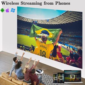 4K Support Mini Projector WiFi and Bluetooth, Native 1080p LED Projector Outdoor Portable Home Theater, Android 9.0 with Apps Wireless Casting, Auto Keystone Projectors Support TV Stick/PPT/DVD/Laptop
