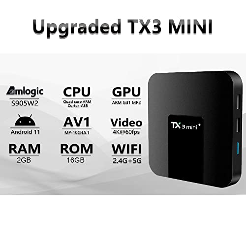 TX3 Mini+ Smart Android TV Box Android 11 TV Box 2GB RAM/16GB ROM Amlogic S905W2 Quad Core 64 Bits 2.4G/5G WiFi Smart 4K TV Box - Model No.: TX3mini+ 2GB 16GB