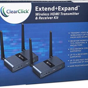 ClearClick Extend+Expand Wireless HDMI Transmitter & Receiver Kit - 5 GHz, Up to 650' Range, IR & USB Transmission (1 Transmitter + 1 Receiver Kit, Supports 4 RX)